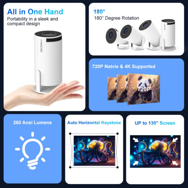 🎥 Magcubic HY300 PRO 4K Projector | 📡 Android 11 + Dual WiFi 6 | 💡 260 ANSI Lumens | 1080P HD | 🏠 Home & Outdoor Cinema | 🔊 BT 5.0 Allwinner H713 - Image 2