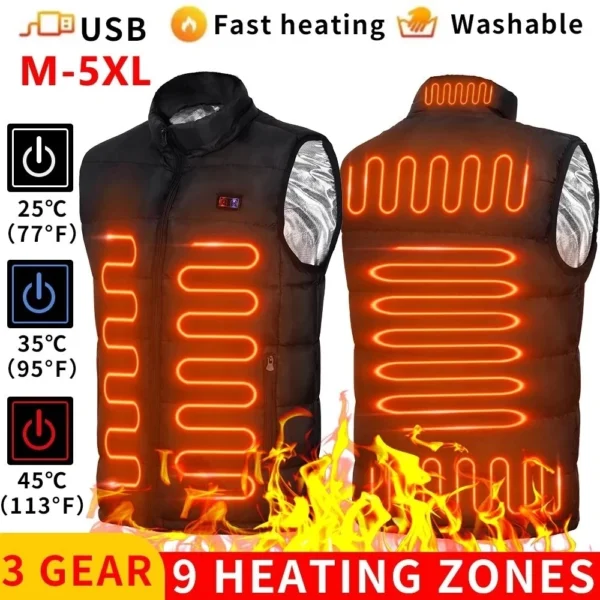 9 Heated Vest Zones Electric Heated Jackets Men Women Sportswear Heated Coat Graphene Heat Coat USB Heating Jacket For Camping - Image 9