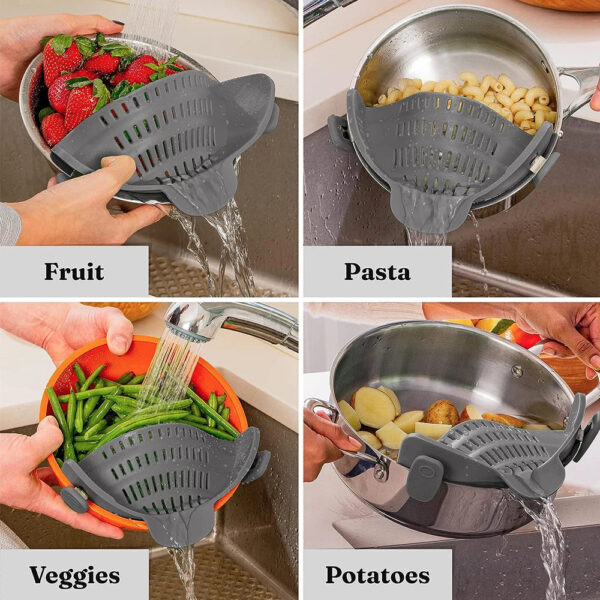 Silicone Kitchen Strainer Clip On Pots and Pans - Image 3